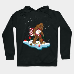 Bigfoot Kidnaps Santa Funny Christmas Hoodie